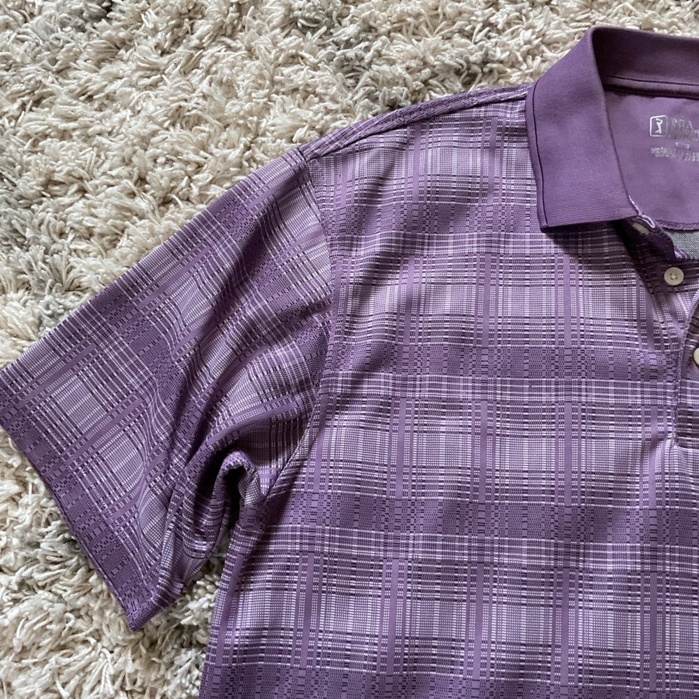 PGA Tour Mens Large Purple Plaid Textured‎ Short Sleeve Golf Polo Shirt - Picture 9 of 15